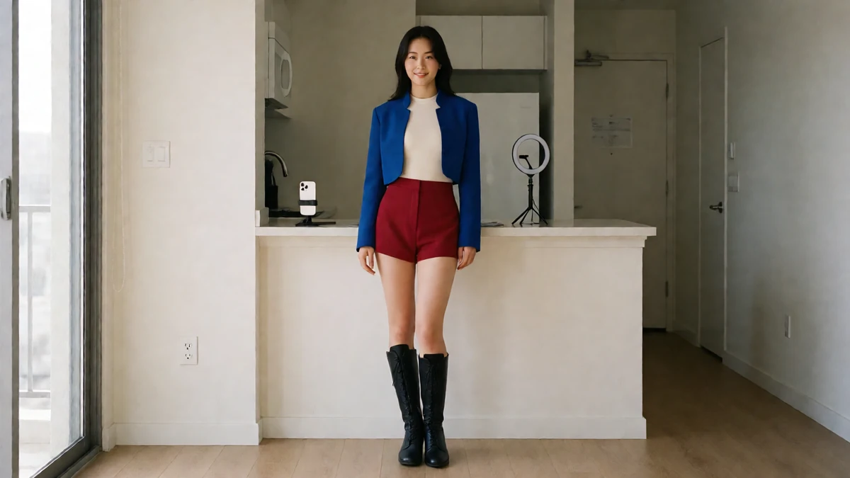 呦呦视频美女直播栏目中的年轻女友风模特与手机片库场景